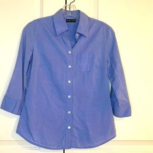 New York & Company 3/4 Sleeve Button-Up Blouse Top (XS, Blue)